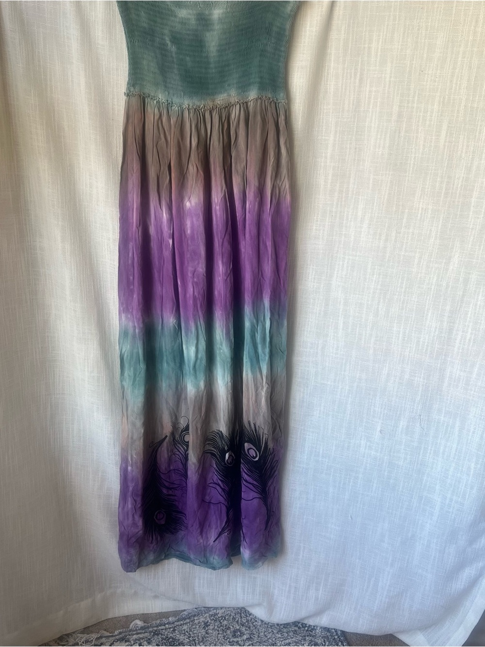 One World Strapless Tube Top Ombre Maxi Skirt in Teal and Purple Tye-Dye - Picture 5 of 5